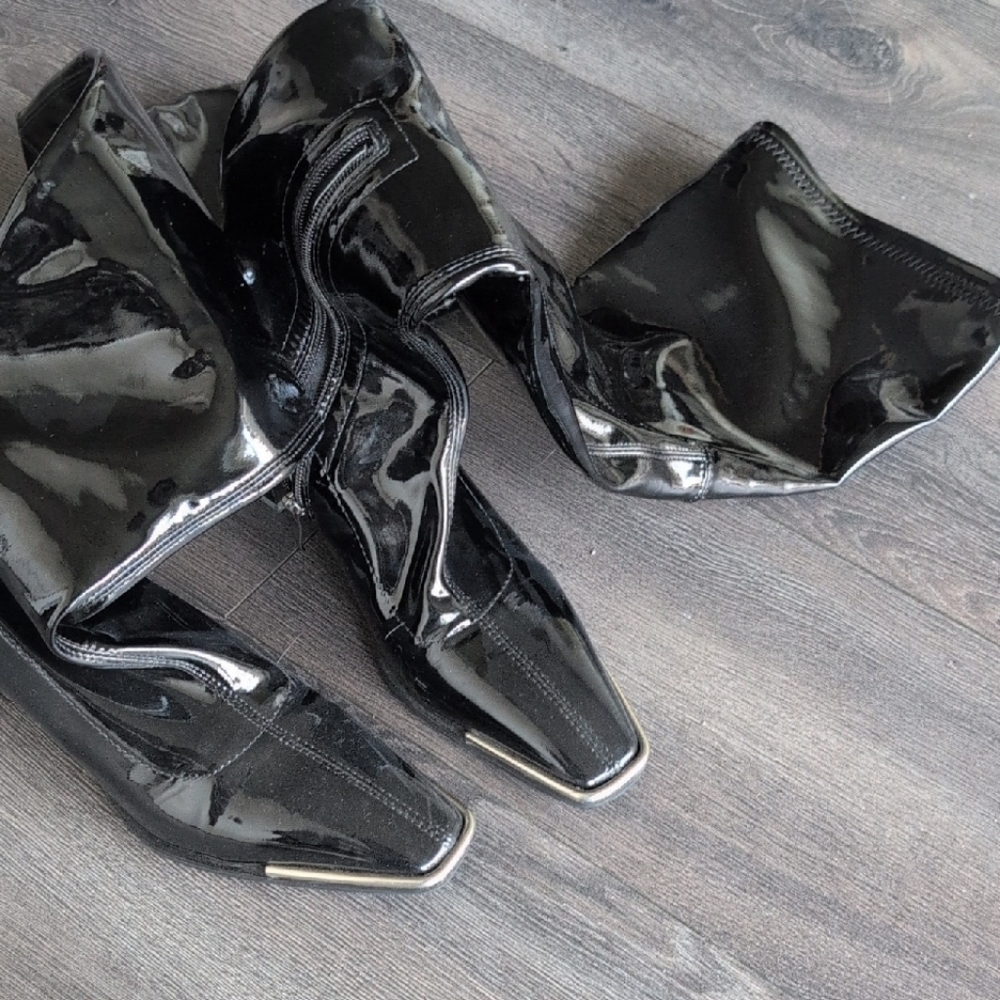 Shiny Black Patent Leather Boots